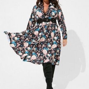 Torrid Black and Blue Floral Long Sleeve Dress